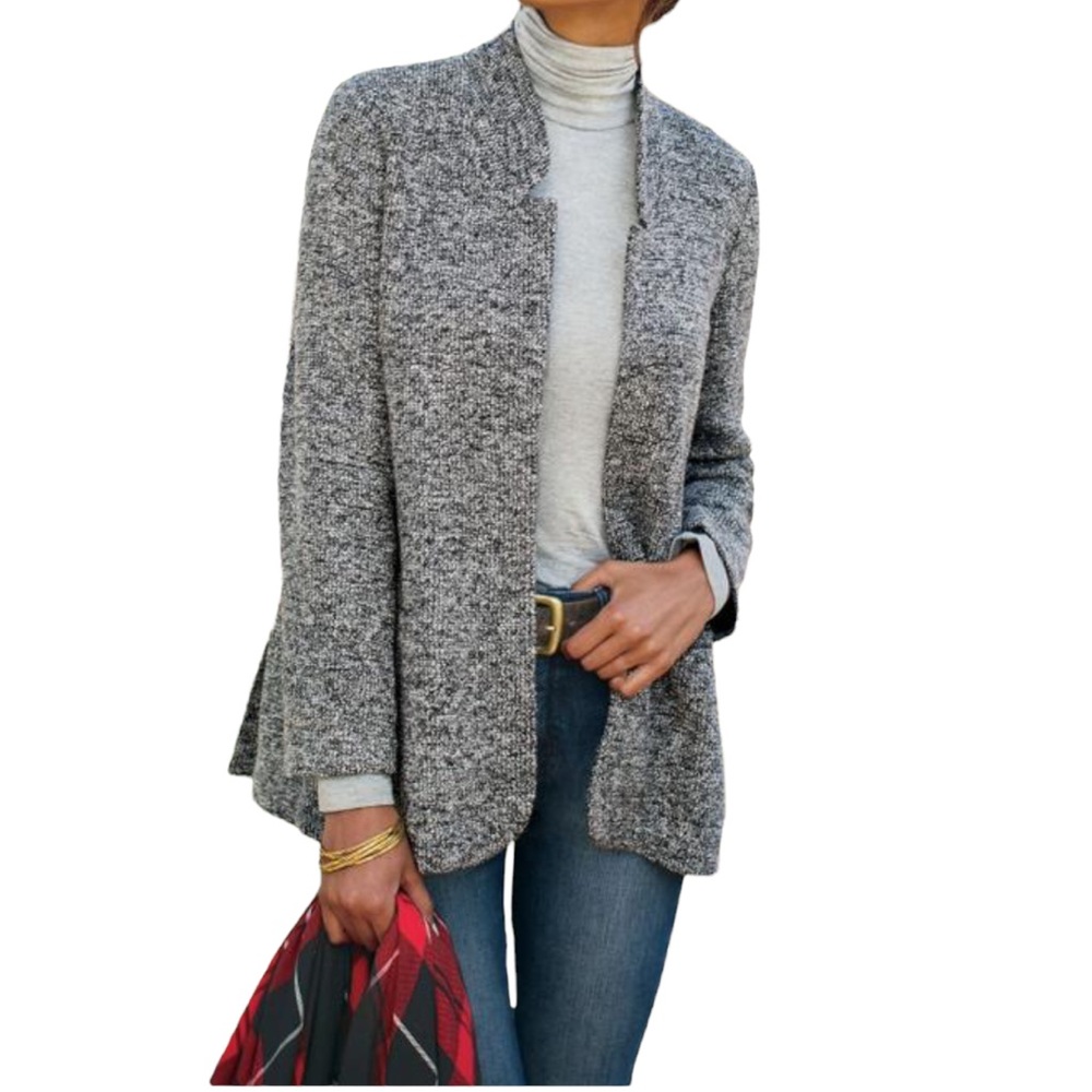 Soft Surroundings St. James Heather Black Gray Knit Jacket Pockets